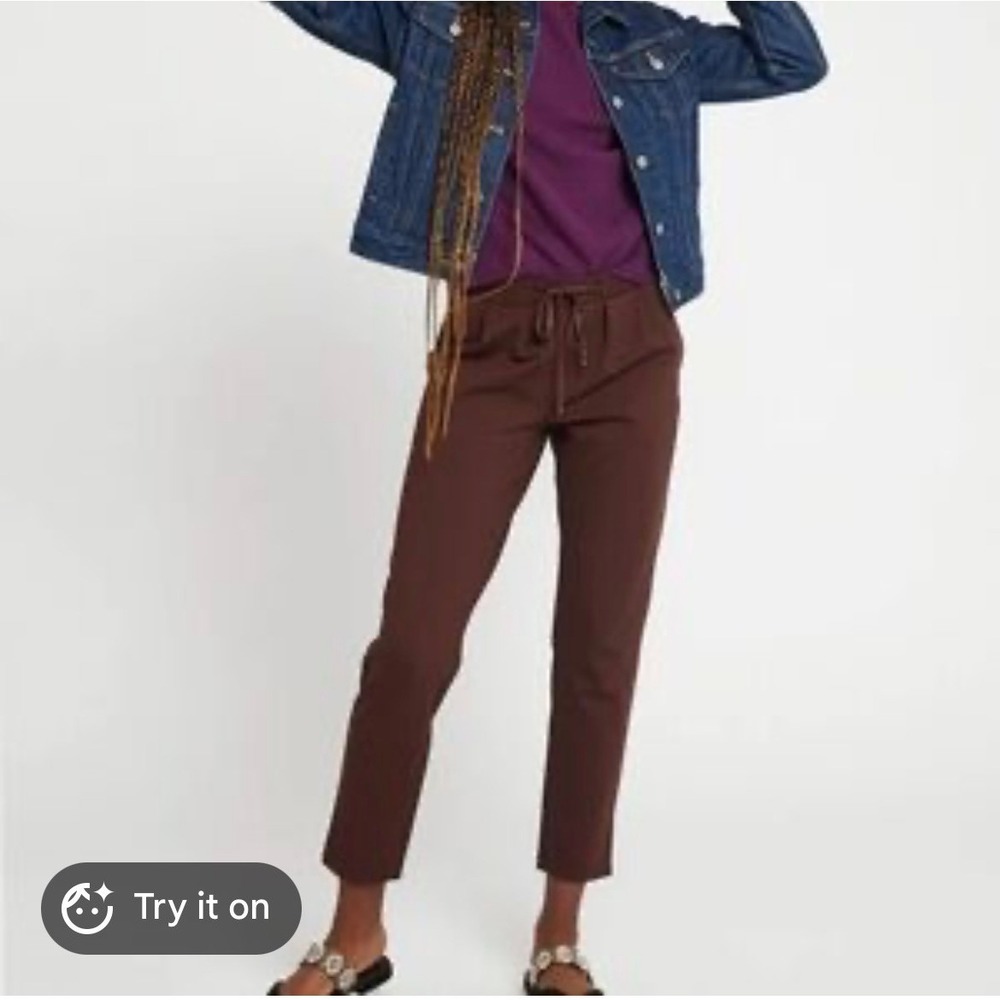 Betabrand Dress Pant Yoga Pants Brown Mahogany Cropped Drawstring Small P